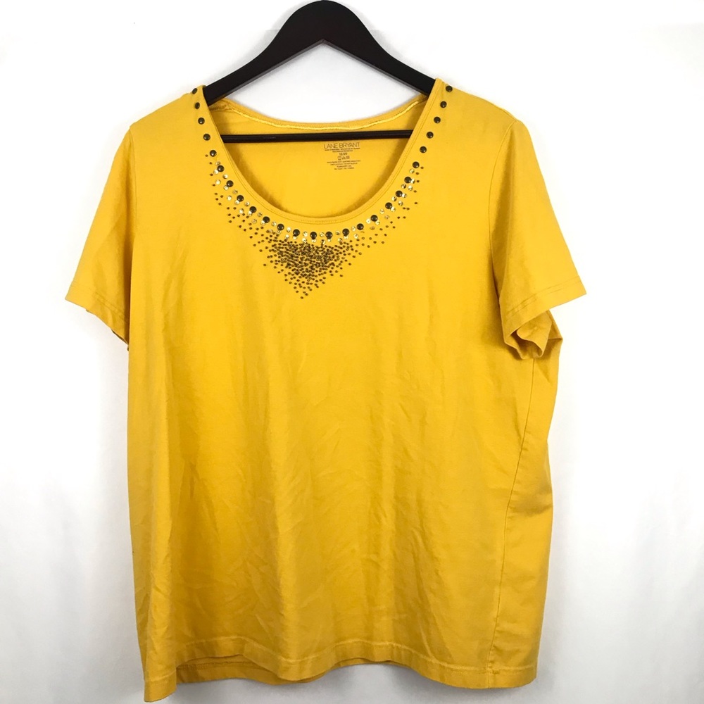 Lane Bryant plus blouse top mustard shirt stretch